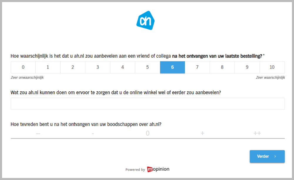 Albert Heijn open ended quest fedback email template