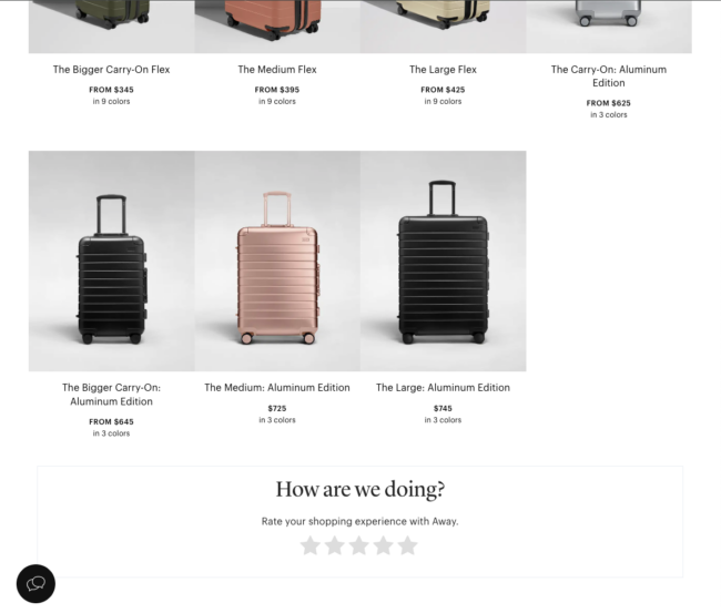 Away product page survey