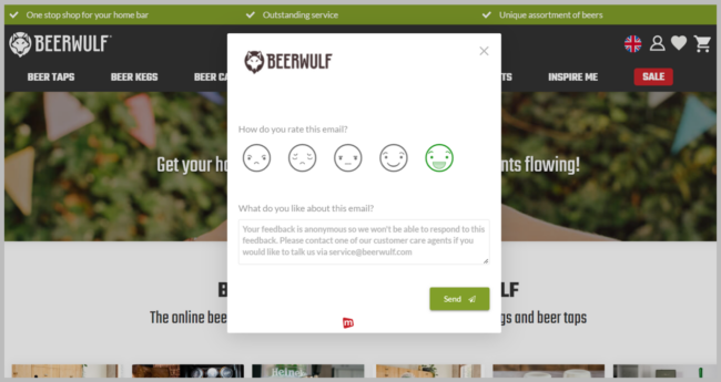 Beerwulf email feedback landing page