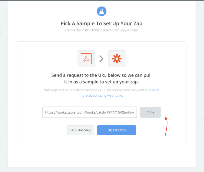 Mopinion: Integrate Mopinion with HubSpot CRM using Zapier - copy zapier endpoint