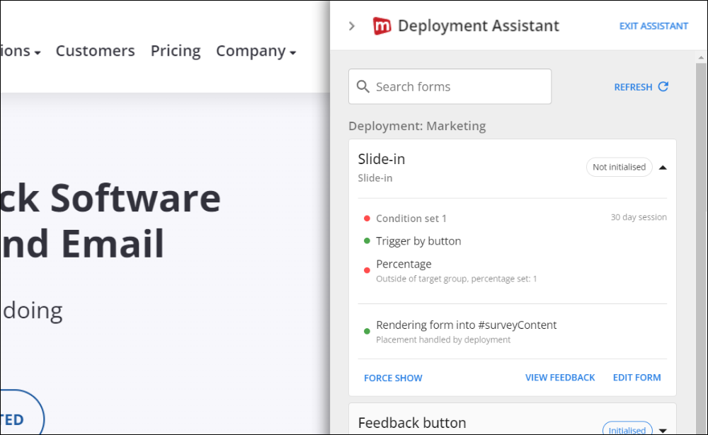Deployment Assistant example of a set condition