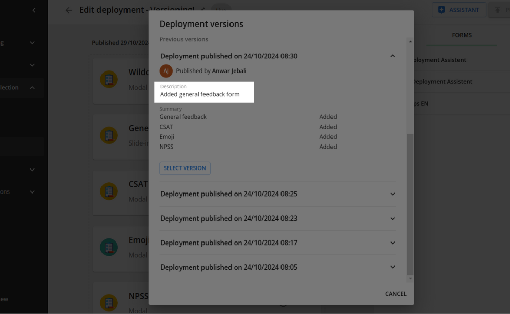 Deployment Versioning Description