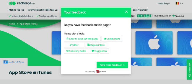 Usability VoC Survey from Recharge.com