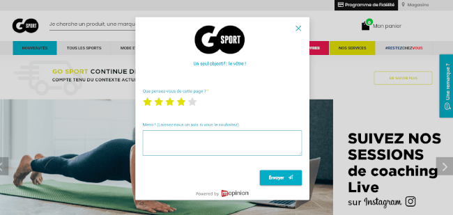 Mopinion: GO Sport optimise la navigation sur son site Internet grâce à Mopinion - Feedback form