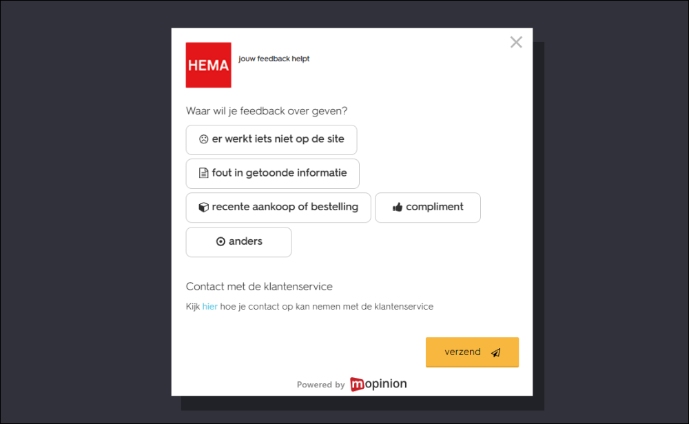 Bug or error reporting HEMA example