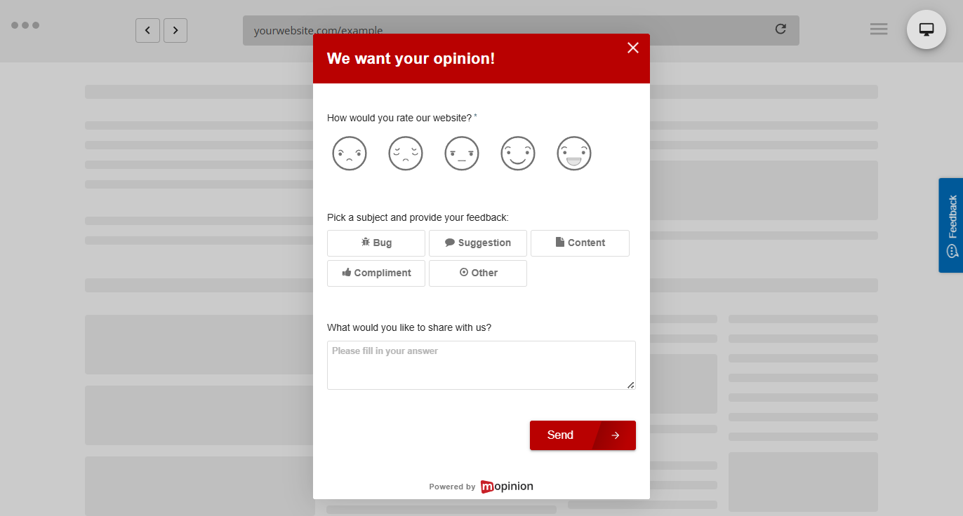 Modal customer feedback form